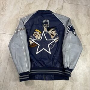 Vintage Dallas Cowboys Flintstones Leather Jacket Mens 2XL 90s Bomber Varsity